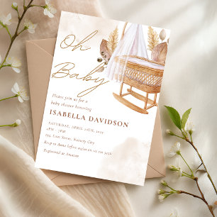Boho Oh Baby Neutral Nursery Wieg Baby shower Kaart