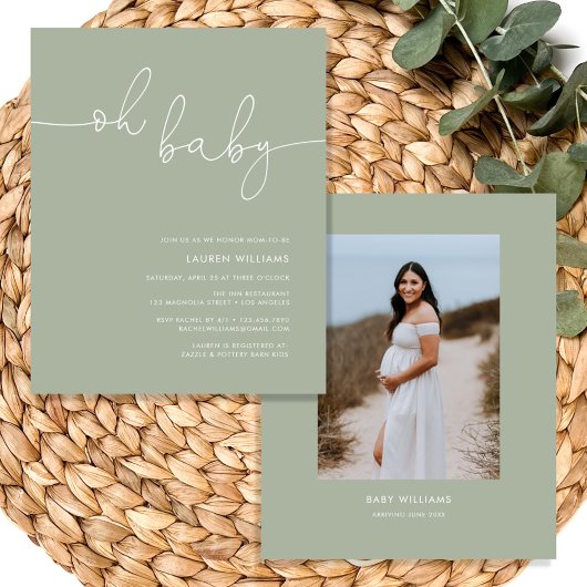 Boho Oh Baby Sage Groene Foto Baby shower Flyer