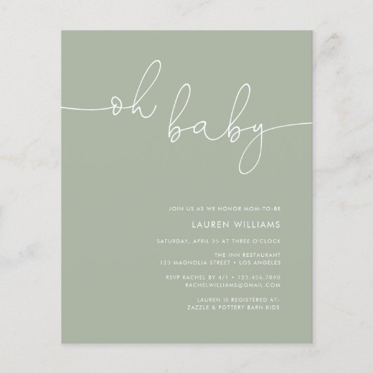 Boho Oh Baby Sage Groene Foto Baby shower Flyer (Voorkant)