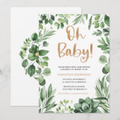 Boho Oh Baby shower Uitnodiging, Succulent Invite Kaart (Voorkant / Achterkant)