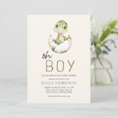 Boho Oh Boy Dinosaur Baby Boy Shower Kaart (Staand voorkant)