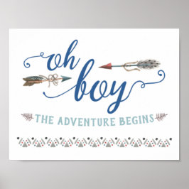 Boho Oh Boy Tribal Baby shower Sign. Poster