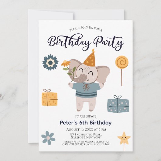 Boho olifant 6e verjaardag kaart (Voorkant)