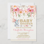 Boho Olifant Baby Shower Uitnodiging Roze Goud (Voorkant)