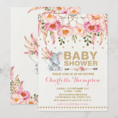 Boho Olifant Baby Shower Uitnodiging Roze Goud (Voorkant / Achterkant)