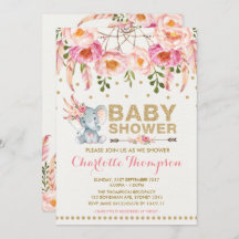 Boho Olifant Baby Shower Uitnodiging Roze Goud
