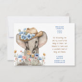 Boho Olifant Cowboy Wildflower Baby shower Bedankkaart (Voorkant)