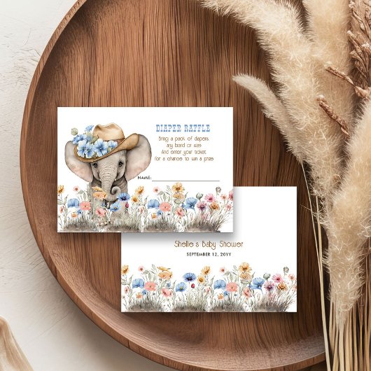 Boho Olifant Cowboy Wildflower Luier Raffle Informatiekaartje