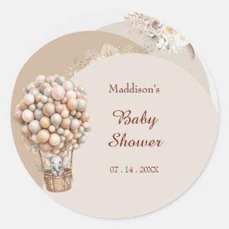 Boho Olifant Heet Lucht Ballon Neutrale Baby Showe Ronde Sticker