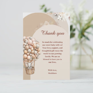 Boho Olifant Luchtballon Neutrale Baby Shower Bedankkaart