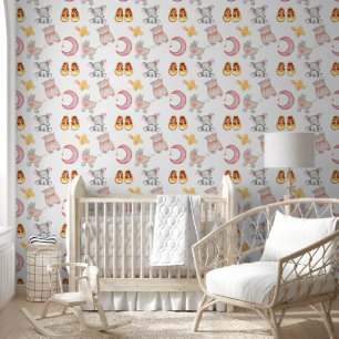 Boho olifant maan buggy roze meisje kinderkamer behang