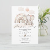 Boho Olifant & Regenboog Baby shower Kaart (Staand voorkant)