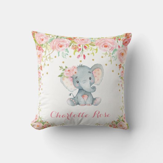 Boho Olifant Roze Goud Baby Meisje Kinderkamer Dec Kussen (Voorkant)