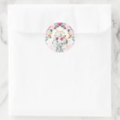 Boho Olifant Tropische Blush Paarse Bloemen Meisje Ronde Sticker (Tas)