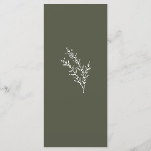 Boho Olijf Groen Wildbloem Bruiloft Flat Menu (Achterkant)