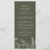 Boho Olijf Groen Wildbloem Bruiloft Flat Menu (Voorkant)