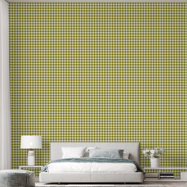 Boho Olijf Houndstooth Behang (Slaapkamer)