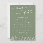 Boho Olijf Wilde Bloem QR Code Foto Agenda Save The Date (Voorkant)