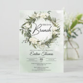 Boho Olive foliage white roses gold Bridal brunch Kaart (Staand voorkant)