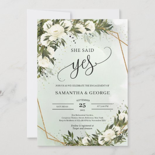 Boho Olive foliage White roses gold Ze zei ja Kaart (Voorkant)