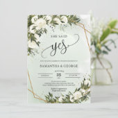 Boho Olive foliage White roses gold Ze zei ja Kaart (Staand voorkant)