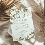 Boho Olive foliage white roses Sweet sixteen Kaart<br><div class="desc">Boho Olive foliage white roses Sweet sixteen uitnodiging Dit charmante trendy chic design is ideaal voor alle evenementen met boho- of rustige stijl. Het ontwerp is voorzien van waterverf met de hand geschilderde bladeren van olijfgroen gemengde takken van olijven met gemengde waterverf witte rozen bloemen en gentry dat in een...</div>