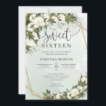 Boho Olive foliage white roses Sweet sixteen Kaart<br><div class="desc">Boho Olive foliage white roses Sweet sixteen uitnodiging Dit charmante trendy chic design is ideaal voor alle evenementen met boho- of rustige stijl. Het ontwerp is voorzien van waterverf met de hand geschilderde bladeren van olijfgroen gemengde takken van olijven met gemengde waterverf witte rozen bloemen en gentry dat in een...</div>