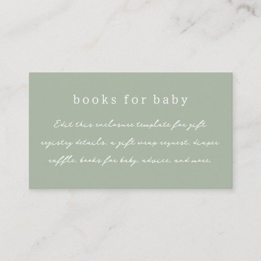 Boho Olive Green Minimal kalligrafie Baby shower Informatiekaartje (Voorkant)