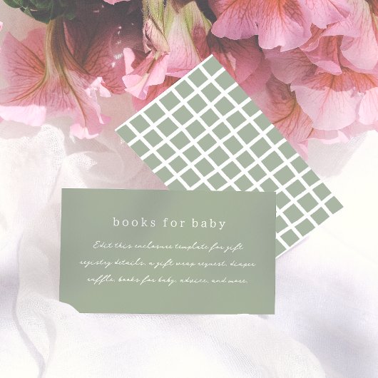 Boho Olive Green Minimal kalligrafie Baby shower Informatiekaartje