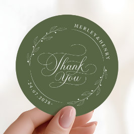 Boho Olive Green Wedding Thank You Favor Ronde Sticker