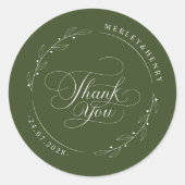 Boho Olive Green Wedding Thank You Favor Ronde Sticker (Voorkant)