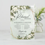 Boho Olive greenery white roses faux gold lijst Kaart (Staand voorkant)