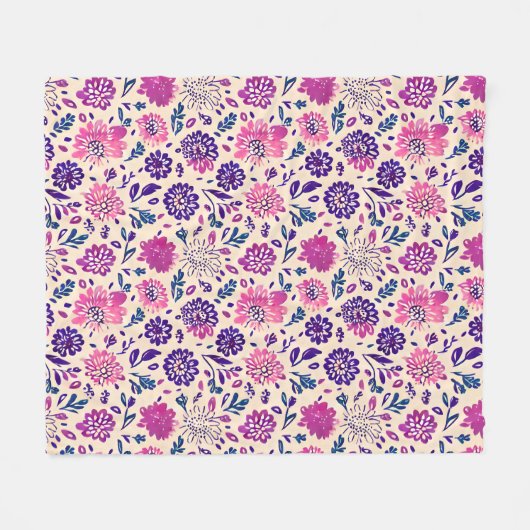 Boho Ombre Pink en Paarse Floral Pattern Fleece Deken (Voorkant (Horizontaal))