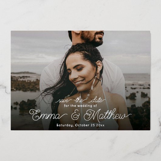 Boho Onder het Zee Foto Curly Save the Date Folie Uitnodiging (Voorkant)