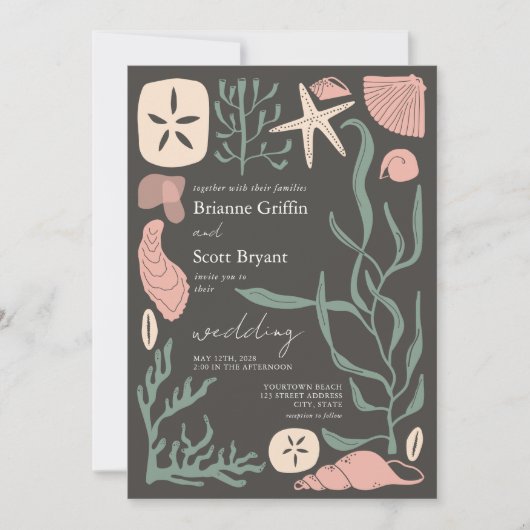 Boho Onder Zee Donker nautische bruiloft Kaart (Voorkant)