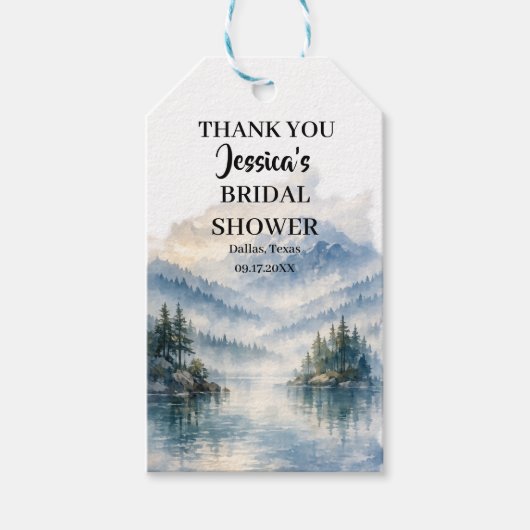 Boho Onderhoud Meer Bomen Avontuur Bruidsuitnodigi Cadeaulabel (Voorkant)