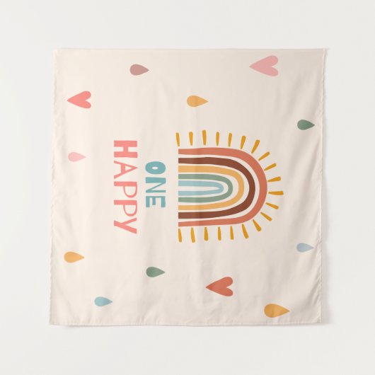 Boho One eerste verjaardag Regenboog  Wandkleed (Voorkant (horizontaal))