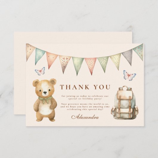 Boho One Happy Camper 1e verjaardagsfeestje Bedankkaart (Voorkant / Achterkant)