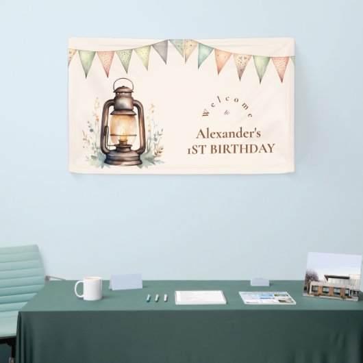 Boho One Happy Camper 1e verjaardagsfeestje Spandoek (Beurs)