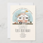 Boho One Happy Camper First Birthday Party Kaart (Voorkant)