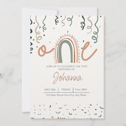 Boho ONEderful Birthday Invitation Kaart (Voorkant)