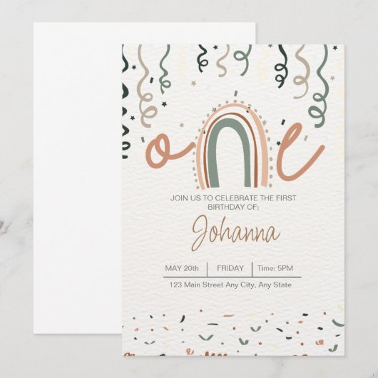 Boho ONEderful Birthday Invitation Kaart (Voorkant / Achterkant)