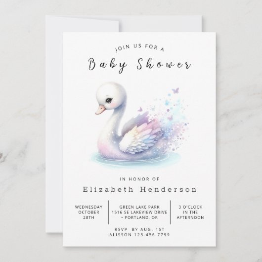 Boho Online Swan Baby shower Kaart (Voorkant)