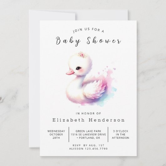 Boho Online Swan Baby shower Kaart (Voorkant)