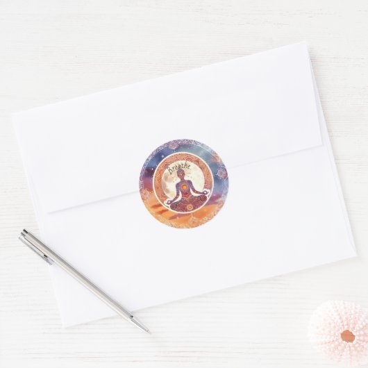 Boho ontwerp, ademhaling, meditatie, zelfzorg ronde sticker (Envelop)