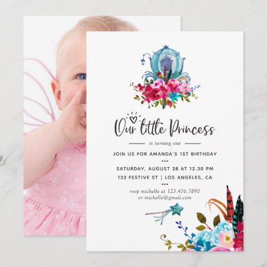 Boho Onze kleine prinses Elke Age Birthday Party Kaart (Voorkant / Achterkant)