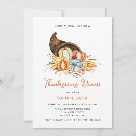 Boho oogst Herfst pompoen Thanksgiving diner Kaart (Voorkant)