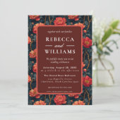 Boho Orange Floral Peonies Wedding Invitation Kaart (Staand voorkant)