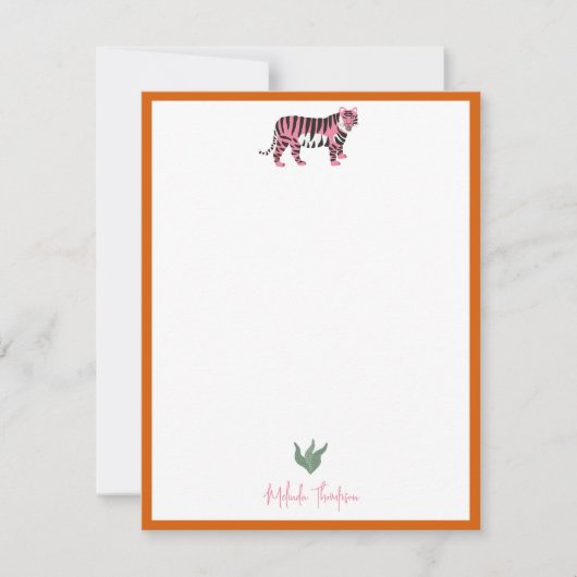 Boho Orange Pink Jungle Tiger Script Notitiekaartje (Voorkant)