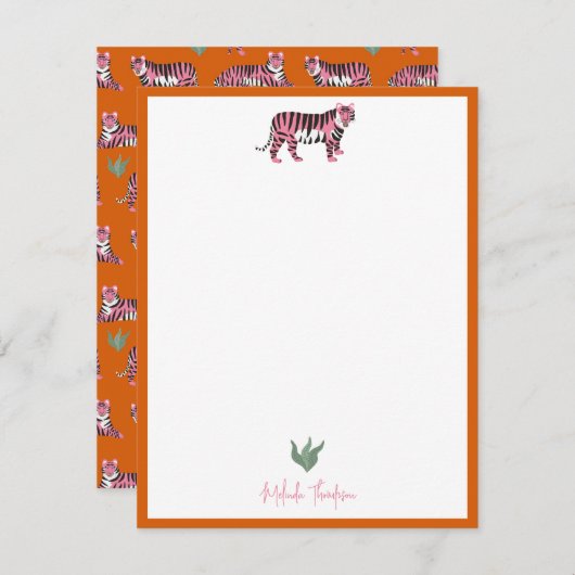Boho Orange Pink Jungle Tiger Script Notitiekaartje (Voorkant / Achterkant)